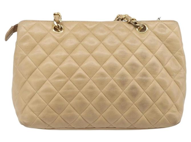 CHANEL Matelasse Chain Shoulder Bag Lamb Skin Beige Gold CC - vista 3