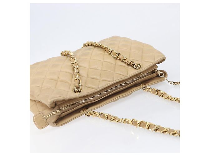 CHANEL Matelasse Chain Shoulder Bag Lamb Skin Beige Gold CC - vista 8