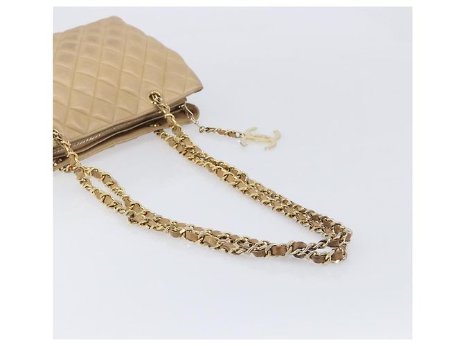 CHANEL Matelasse Chain Shoulder Bag Lamb Skin Beige Gold CC - vista 9