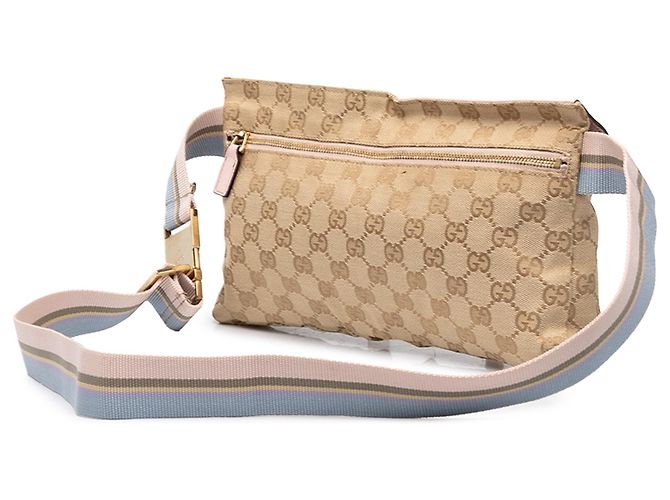 Bolso cinturón Gucci Beige GG Canvas Web con doble bolsillo - vista 2