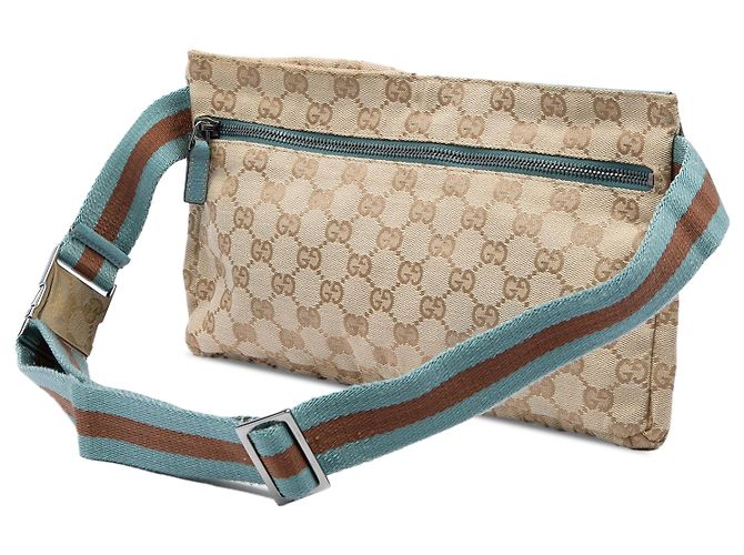 Bolso cinturón Gucci Beige GG Canvas Web con doble bolsillo - vista 2
