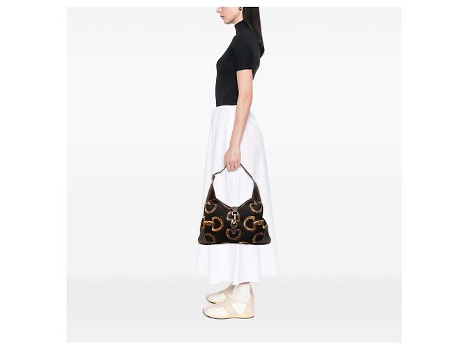 Gucci Black Horsebit Canvas Jackie O Bouvier Hobo - vista 8