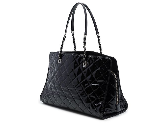 Borsa Tote Chanel Black CC Quilted Patent Charm - vista 2