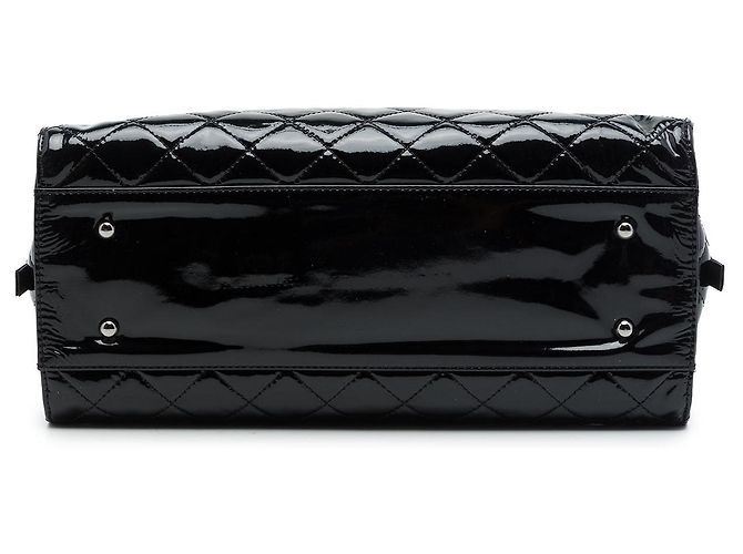 Borsa Tote Chanel Black CC Quilted Patent Charm - vista 3