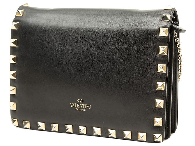 Portafoglio Rockstud Valentino in pelle nera con catena - vista 2