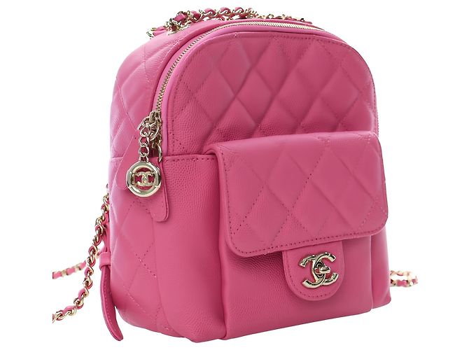 Zaino Chanel Pink Small Quilted Caviar CC Day Backpack - vista 7