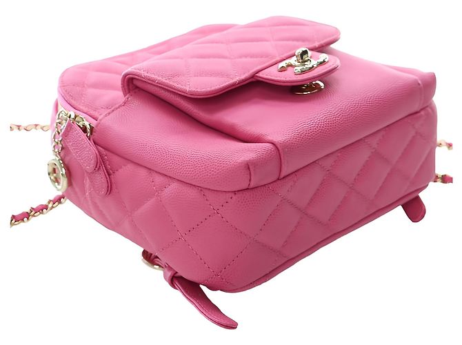 Zaino Chanel Pink Small Quilted Caviar CC Day Backpack - vista 9