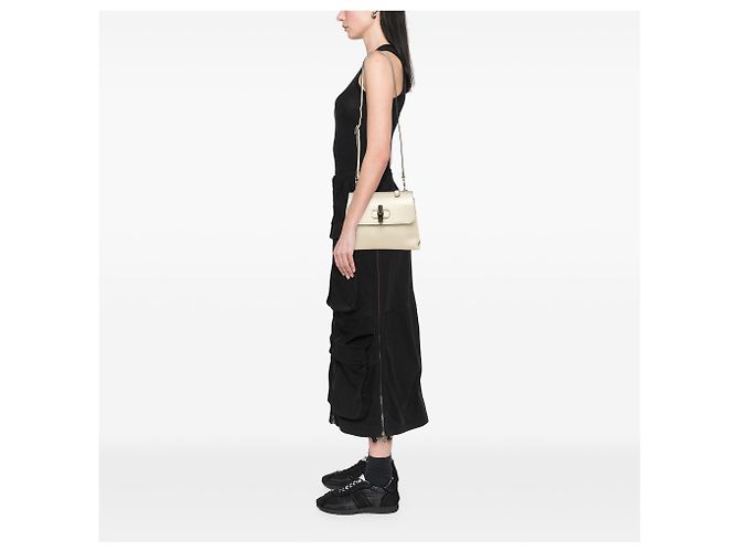 Bamboo Borsa Satchel Daily Gucci Piccola in Vitello Bianco con Bambù - vista 6