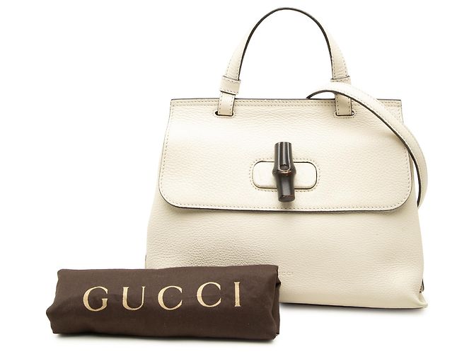 Bamboo Borsa Satchel Daily Gucci Piccola in Vitello Bianco con Bambù - vista 7
