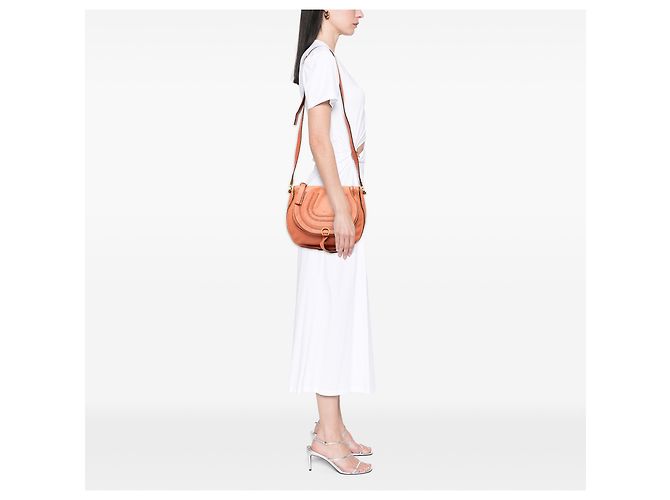 Chloé Orange Medium Grained Calfskin Marcie Saddle Crossbody - vue 5