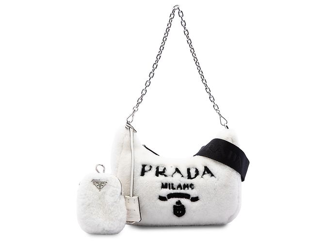 Re-Edition Sac Prada Re Edition 2005 Mini en éponge blanc - vue 7