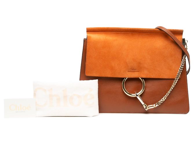 Chloé Faye Crossbody in pelle di vitello e camoscio marrone Medium - vista 6