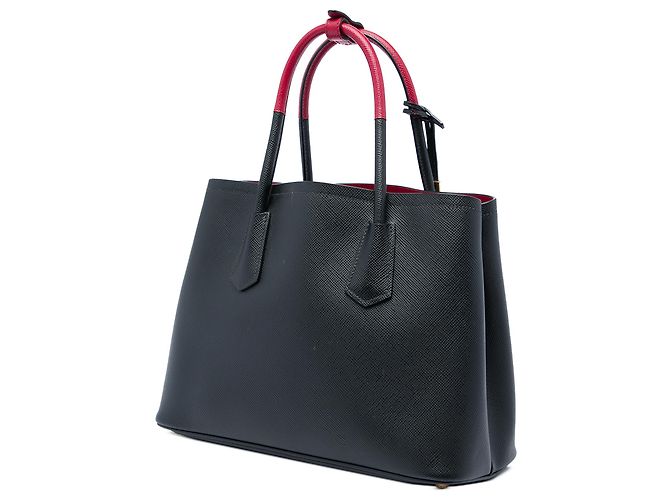 Prada Double Satchel Bicolor aus Saffiano Leder Schwarz Medium - Ansicht 2