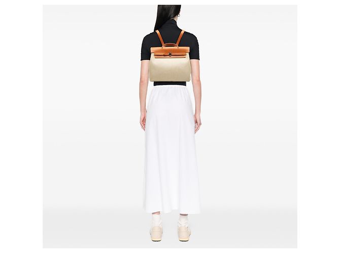 Zaino Hermès Herbag PM in Toile Beige - vista 8