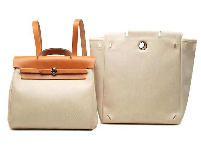 Zaino Hermès Herbag PM in Toile Beige - vista 9