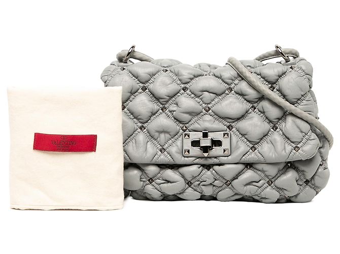 Valentino Gray Medium Nappa Rockstud Spikeme Flap Crossbody - vista 6