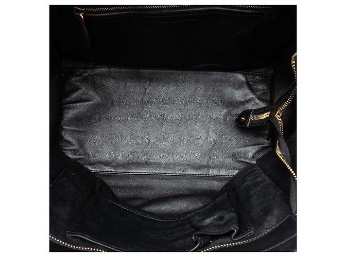 Céline Celine Mini Luggage Tote in canvas leopard print e pelle di vitello nera - vista 4