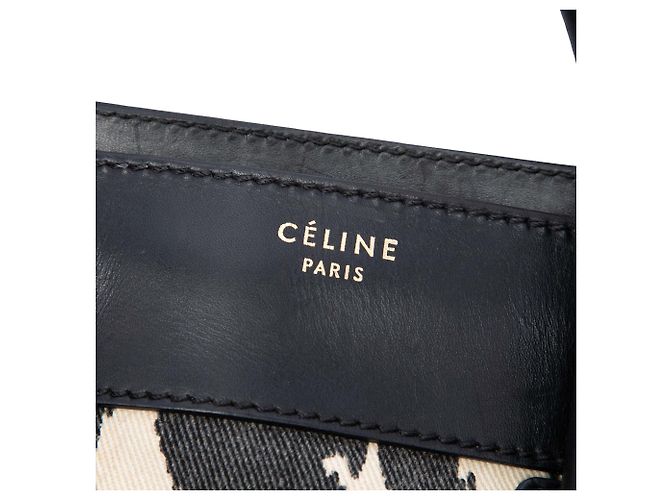 Céline Celine Mini Luggage Tote in canvas leopard print e pelle di vitello nera - vista 5