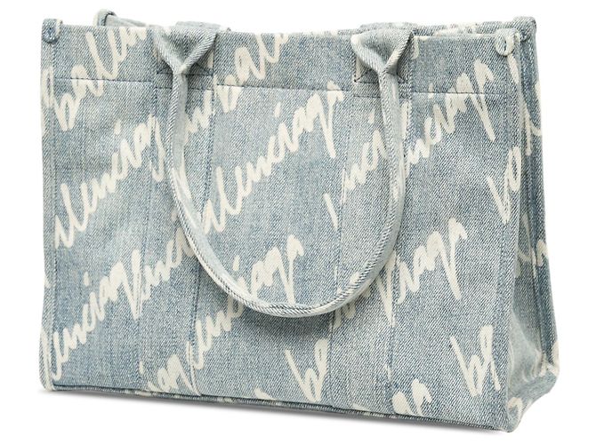 Borsa Satchel Balenciaga Blue Small Denim Scribble Logo Hardware - vista 2