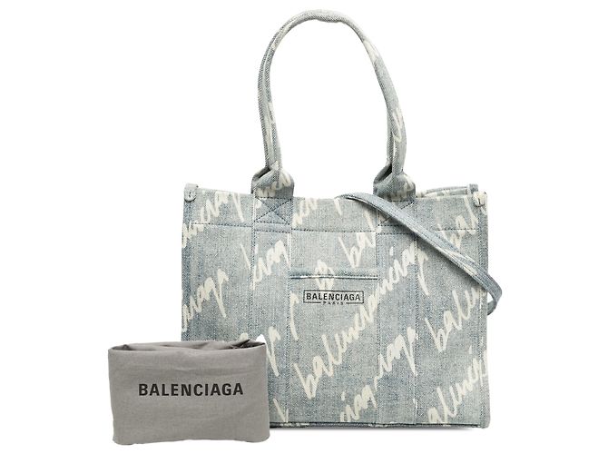 Borsa Satchel Balenciaga Blue Small Denim Scribble Logo Hardware - vista 6