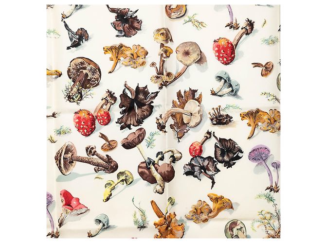 Hermès White Les Champignons Carre Seidentuch 90 - Ansicht 2