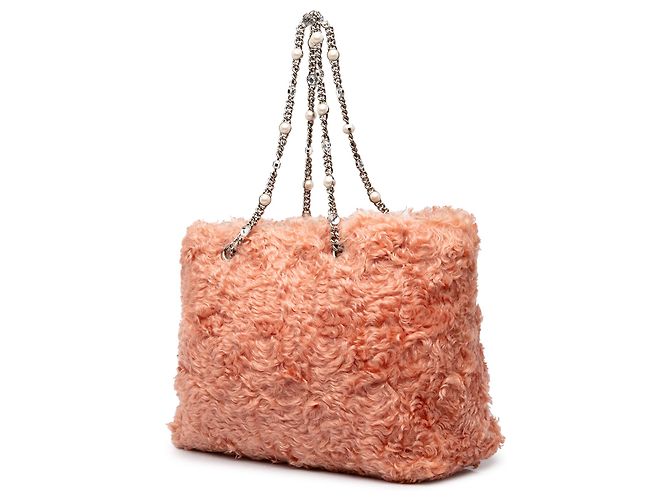Miu Miu Pink Eco Shearling Crystal Chain Tote - view 2