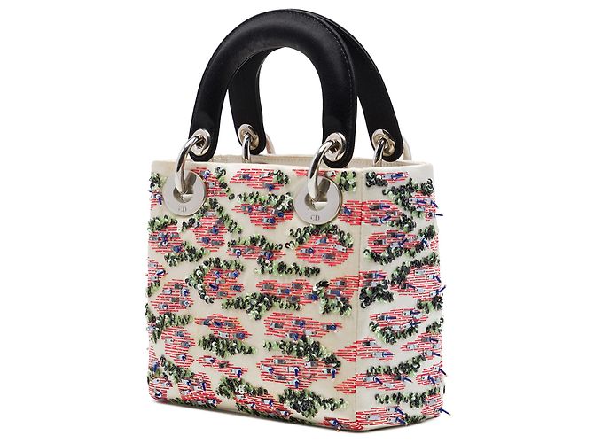 Lady Dior Mini en satin blanc avec perles et sequins Dior - vue 2