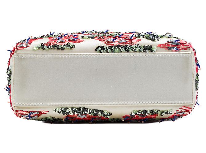 Lady Dior Mini en satin blanc avec perles et sequins Dior - vue 3