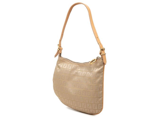 Borsa a tracolla Fendi Beige Zucchino Canvas Oyster - vista 2