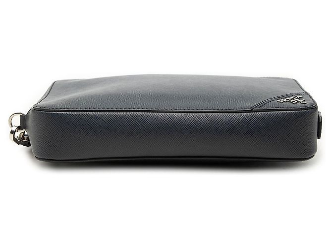 Clutch de muñeca Prada Blue Saffiano - vue 3