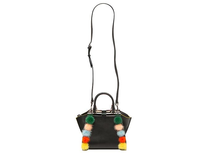 Fendi 3Jours Mini Lederhandtasche in Schwarz mit Pompon - Ansicht 5