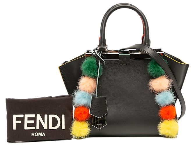 Fendi 3Jours Mini Lederhandtasche in Schwarz mit Pompon - Ansicht 7