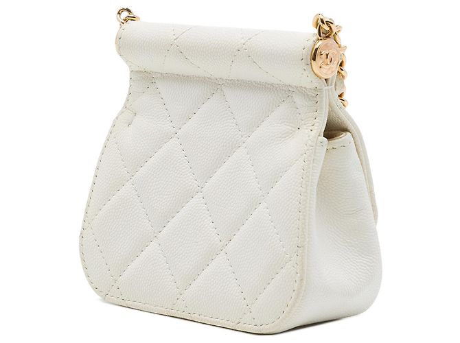 Clutch Chanel White CC Quilted Caviar Frame Flap Clutch with Chain - vista 2