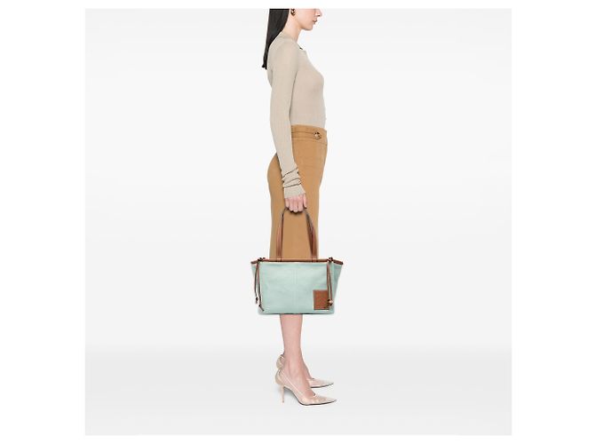 LOEWE Borsa Cushion Tote Piccola in Tela Verde - vista 6