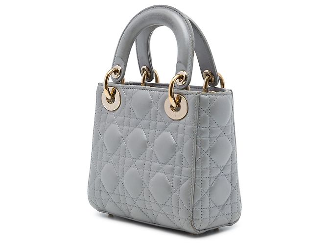 Dior Gray Mini Metallic Lambskin Cannage Lady Dior - vista 2