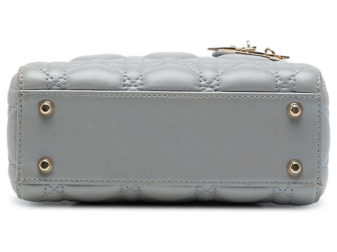 Dior Gray Mini Metallic Lambskin Cannage Lady Dior - vista 3