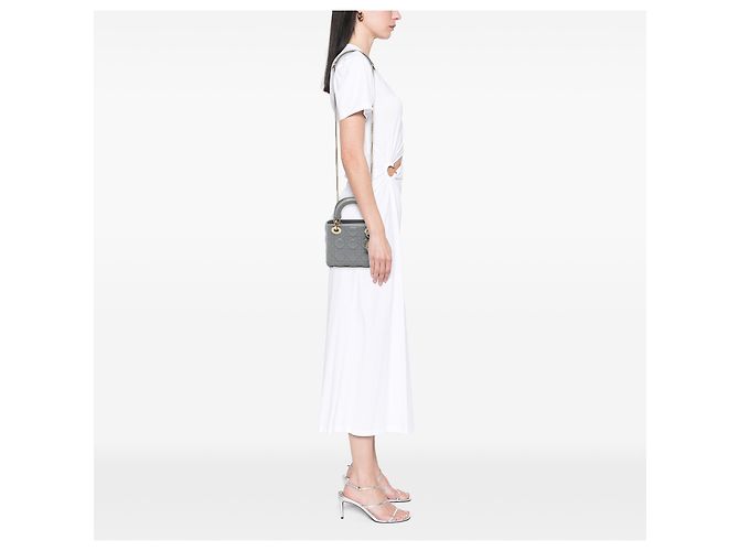 Dior Gray Mini Metallic Lambskin Cannage Lady Dior - vista 6