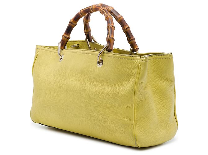 Borsa Gucci Bamboo Shopper Medium in pelle di vitello gialla - vista 2