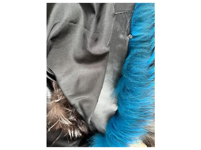 Autre Marque Designer Patchwork Fox Fur Vest - Blue, White, Grey - view 2
