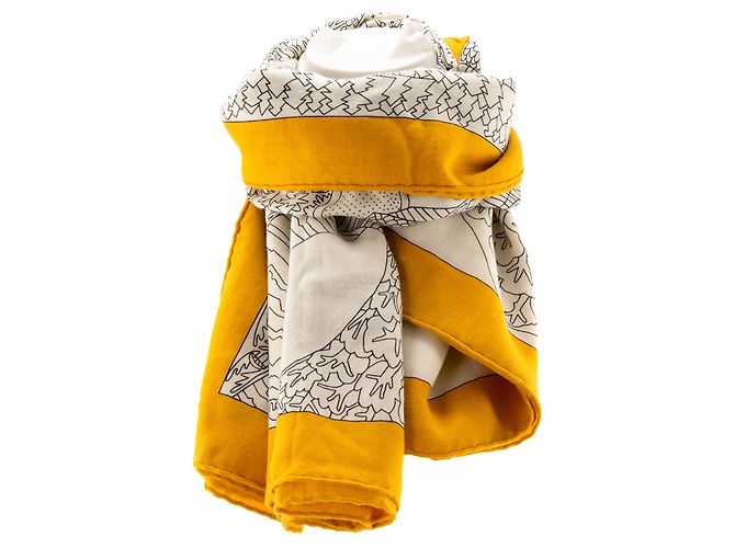 HERMÈS - Châle Hermès en cachemire jaune et blanc - vue 2