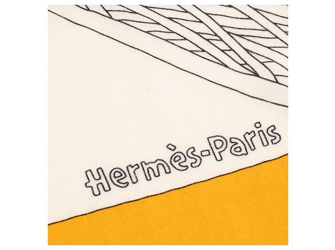 HERMÈS - Châle Hermès en cachemire jaune et blanc - vue 3