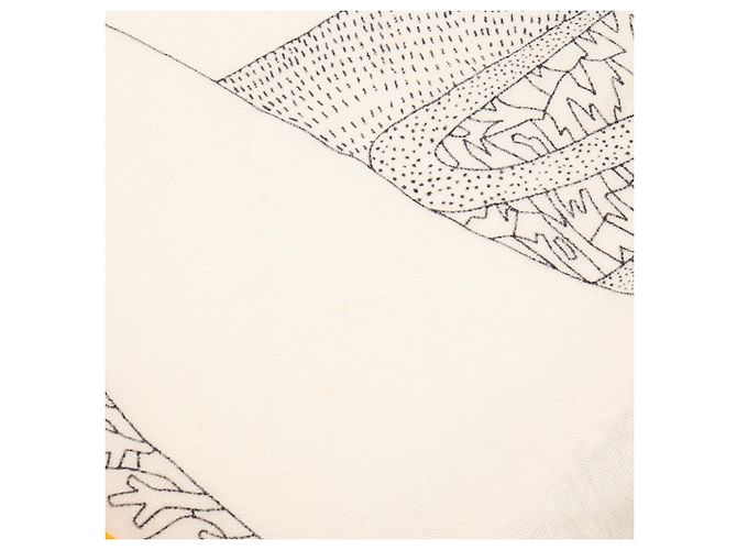 HERMÈS - Châle Hermès en cachemire jaune et blanc - vue 4