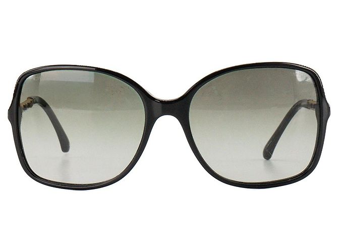 CHANEL - Occhiali da sole Chanel in acetato e pelle nera - vista 2
