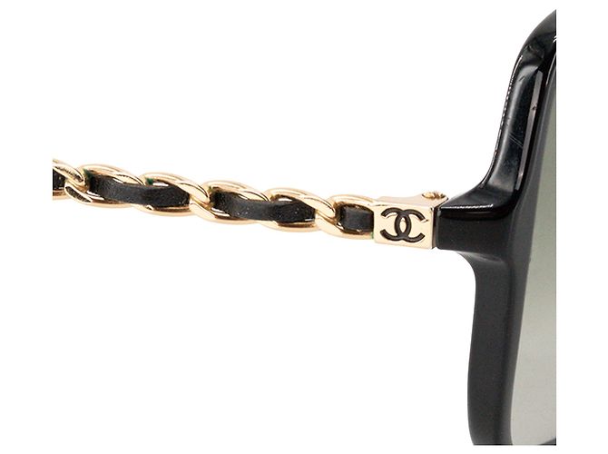 CHANEL - Occhiali da sole Chanel in acetato e pelle nera - vista 3