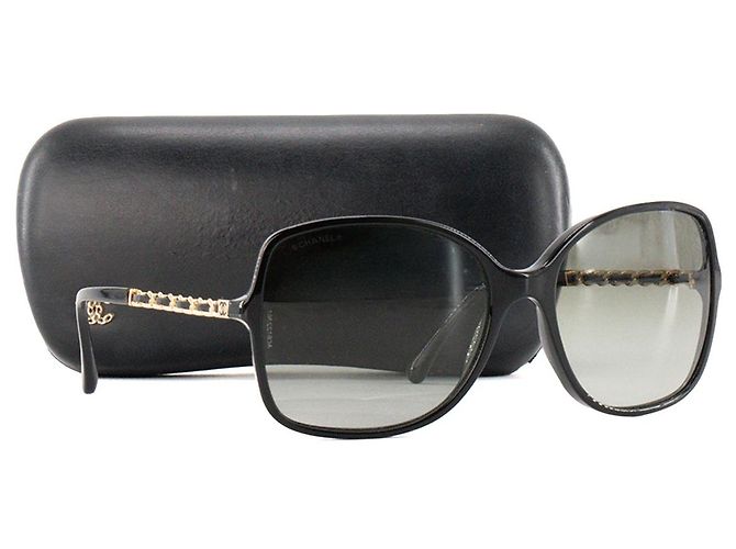 CHANEL - Occhiali da sole Chanel in acetato e pelle nera - vista 6