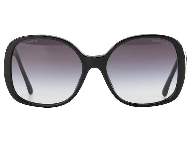 CHANEL - Occhiali da sole Chanel in acetato e pelle liscia nera - vista 2