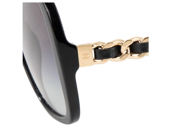 CHANEL - Occhiali da sole Chanel in acetato e pelle liscia nera - vista 3