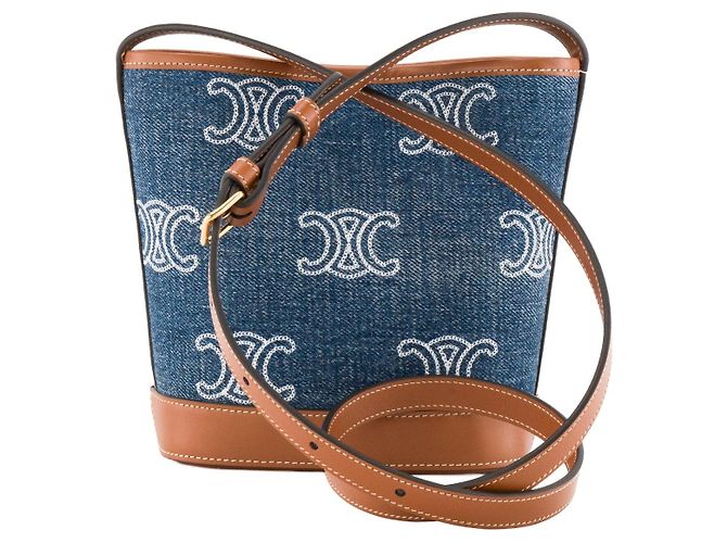 Céline CELINE - Borsa a tracolla Bucket Celine in denim blu e marrone - vista 3