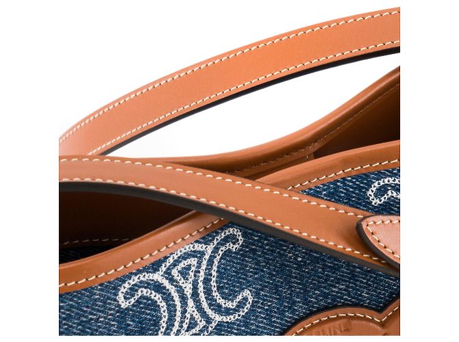 Céline CELINE - Borsa a tracolla Bucket Celine in denim blu e marrone - vista 6