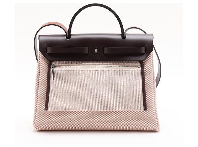Hermès Herbag PM Toile Officier × Vache Hunter Leather & Canvas Zip Top-handle Handbag Beige - Ansicht 2